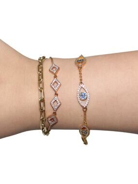 Evil Eye Nazar Bracelet Gold Tone w/ Crystals